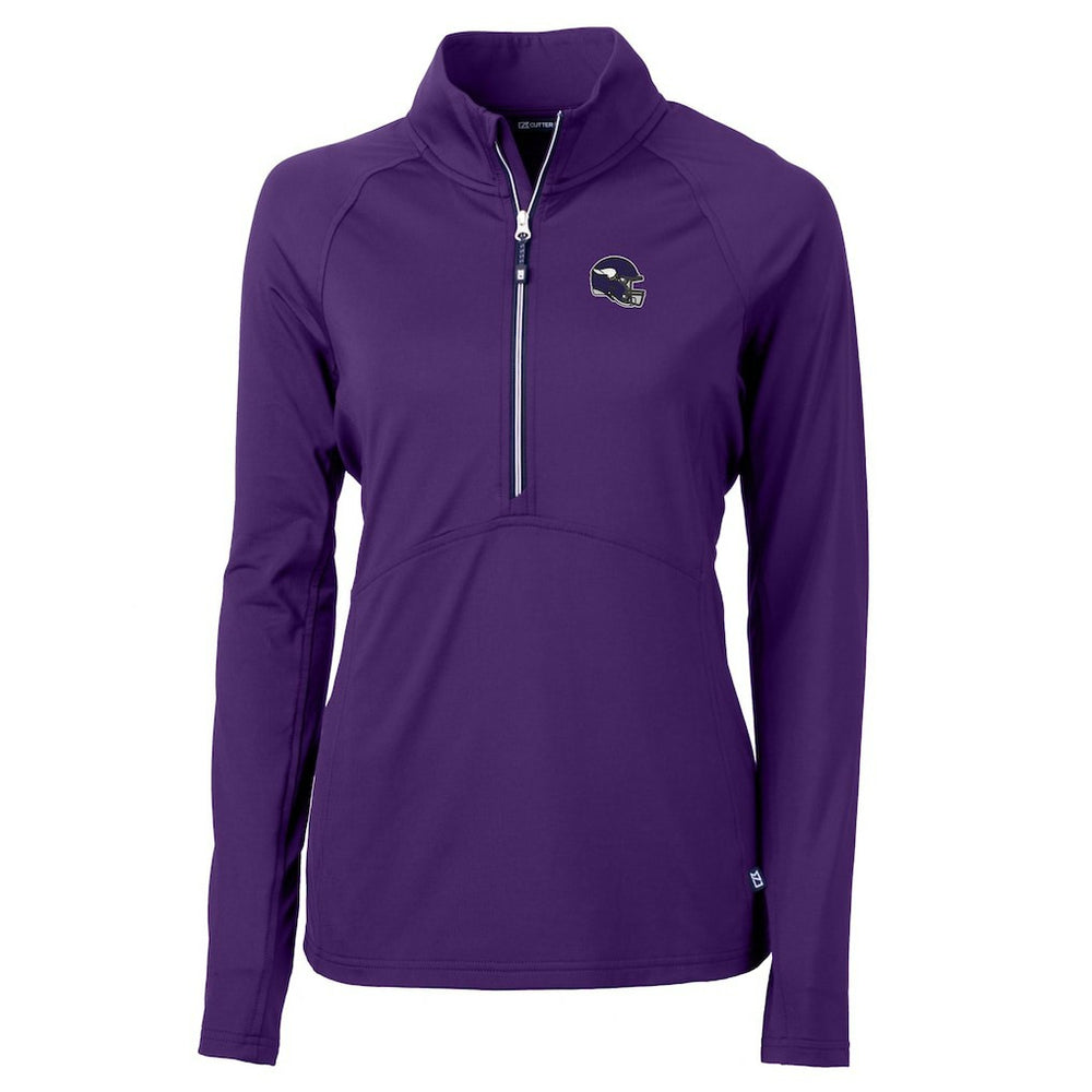 Minnesota Vikings Cutter & Buck Women's Helmet Logo Adapt Eco Knit Stretch Recycled Half-Zip Pullover Top Purple
