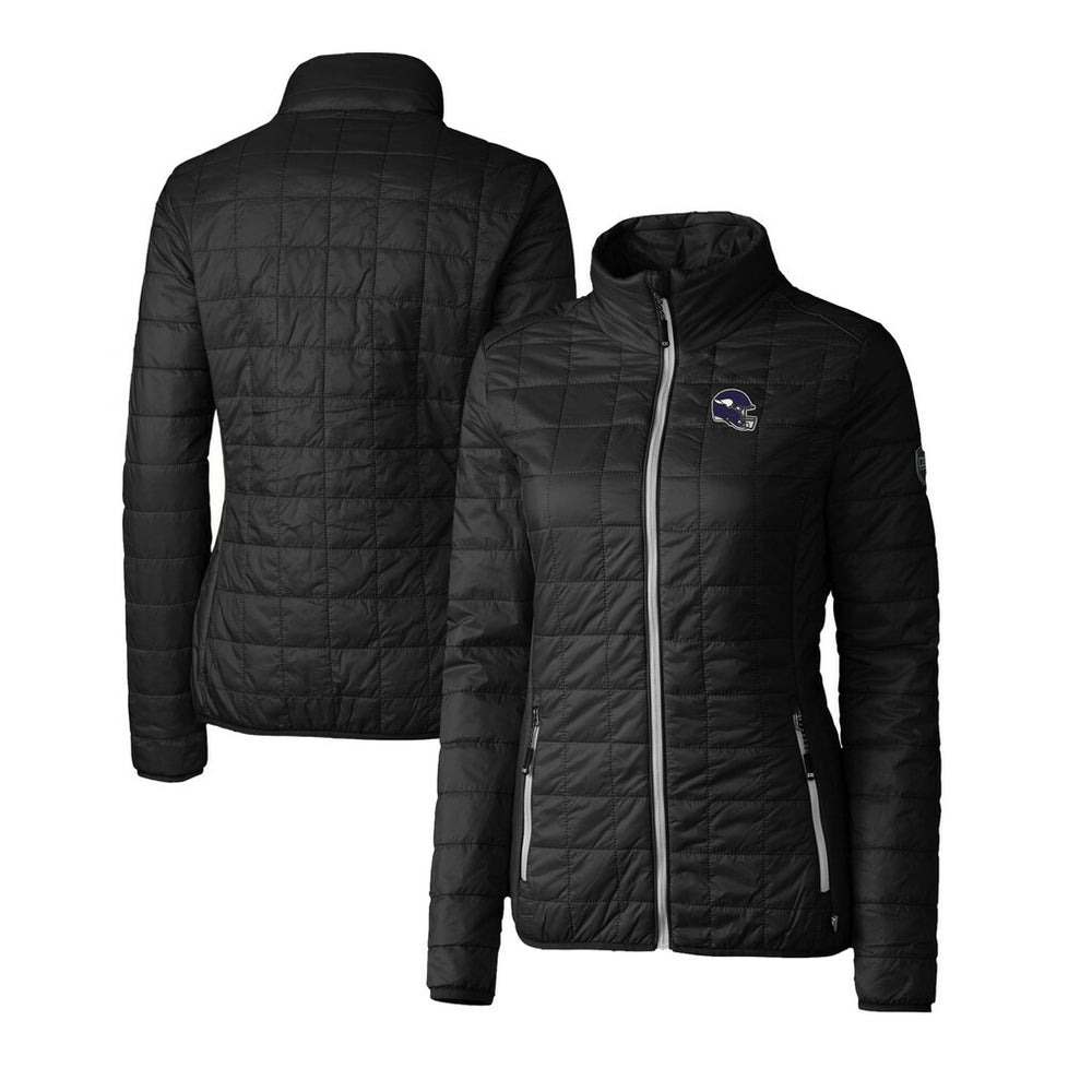 Minnesota Vikings Cutter & Buck Women's Helmet Logo Rainier PrimaLoft Eco Insulated Full-Zip Puffer Jacket Black