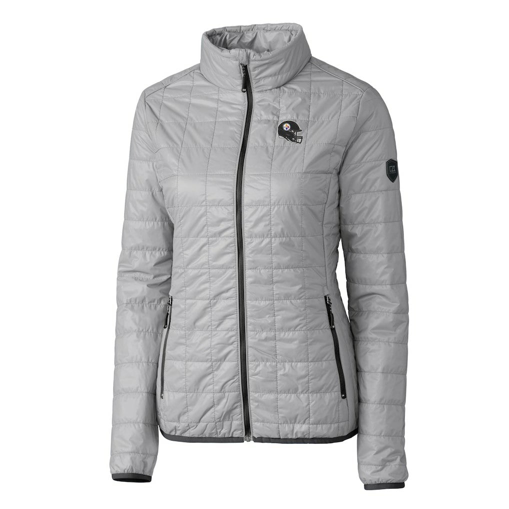 Pittsburgh Steelers Cutter & Buck Women's Helmet Logo Rainier PrimaLoft Eco Insulated Full-Zip Puffer Jacket Gray