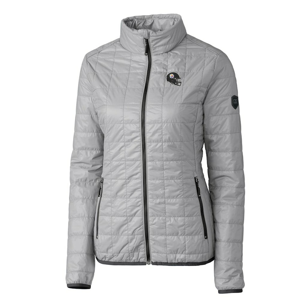 Pittsburgh Steelers Cutter & Buck Women's Helmet Logo Rainier PrimaLoft Eco Insulated Full-Zip Puffer Jacket Gray
