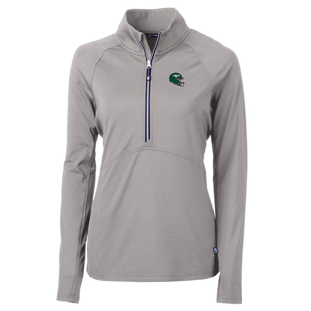 New York Jets Cutter & Buck Women's Helmet Logo Adapt Eco Knit Stretch Recycled Half-Zip Pullover Top Gray