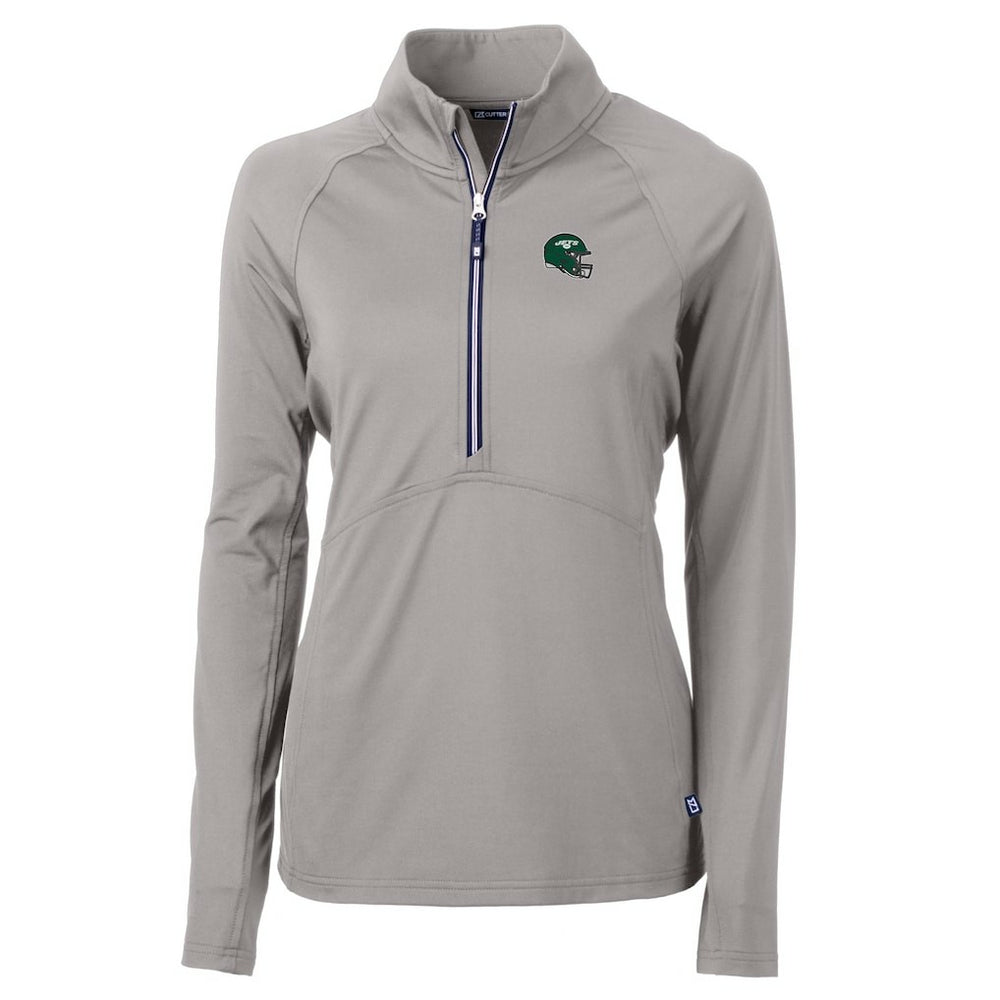 New York Jets Cutter & Buck Women's Helmet Logo Adapt Eco Knit Stretch Recycled Half-Zip Pullover Top Gray