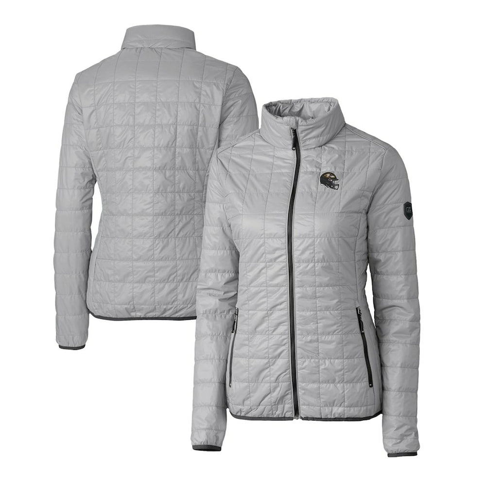 Baltimore Ravens Cutter & Buck Women's Helmet Logo Rainier PrimaLoft Eco Insulated Full-Zip Puffer Jacket Gray