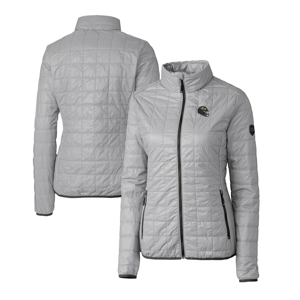 Baltimore Ravens Cutter & Buck Women's Helmet Logo Rainier PrimaLoft Eco Insulated Full-Zip Puffer Jacket Gray
