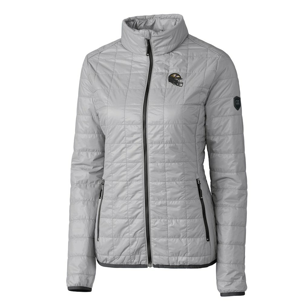 Baltimore Ravens Cutter & Buck Women's Helmet Logo Rainier PrimaLoft Eco Insulated Full-Zip Puffer Jacket Gray