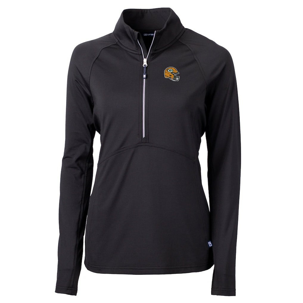 Green Bay Packers Cutter & Buck Women's Helmet Logo Adapt Eco Knit Stretch Recycled Half-Zip Pullover Top Black