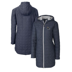 Denver Broncos Cutter & Buck Women's Helmet Logo Rainier Primaloft Eco Insulated Hooded Long Coat Heather Navy
