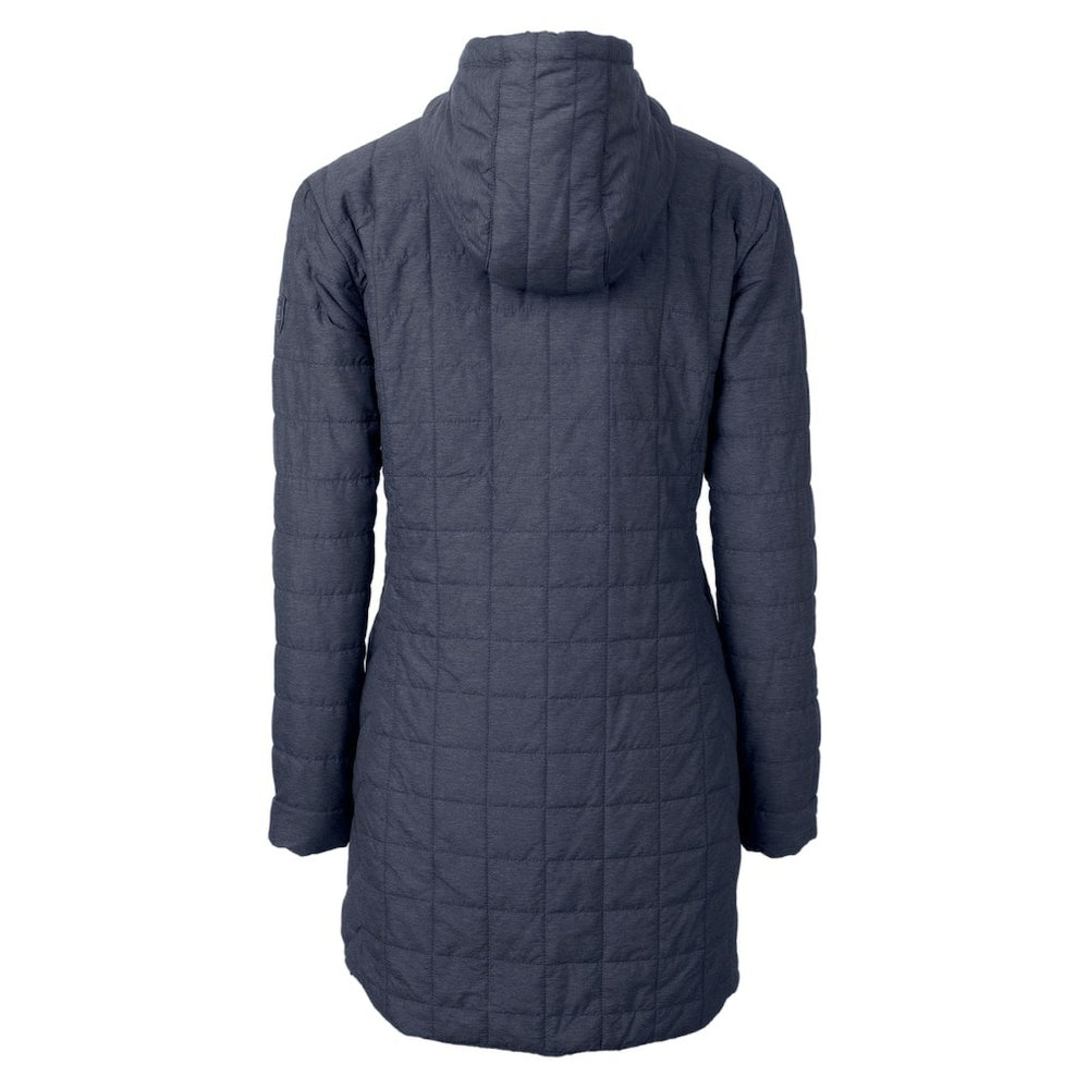 Denver Broncos Cutter & Buck Women's Helmet Logo Rainier Primaloft Eco Insulated Hooded Long Coat Heather Navy
