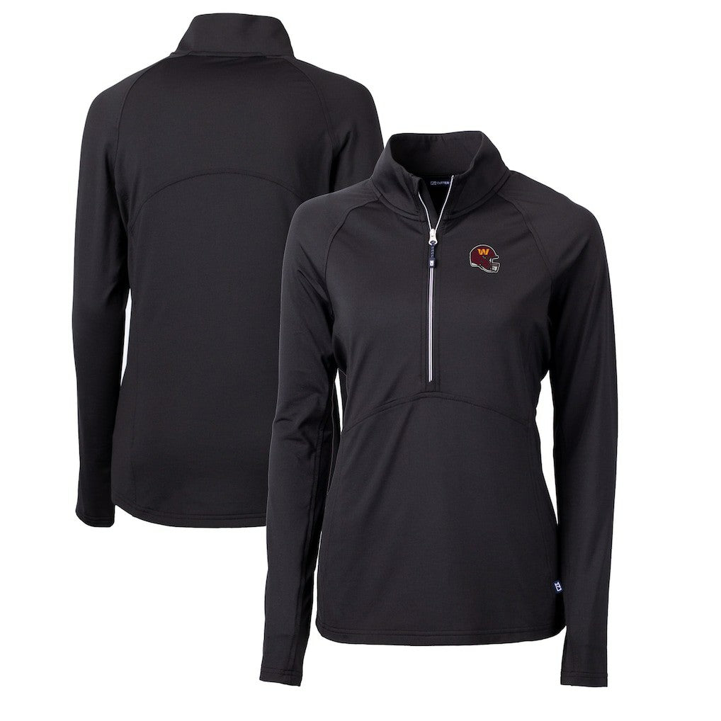 Washington Commanders Cutter & Buck Women's Helmet Logo Adapt Eco Knit Stretch Recycled Half-Zip Pullover Top Black