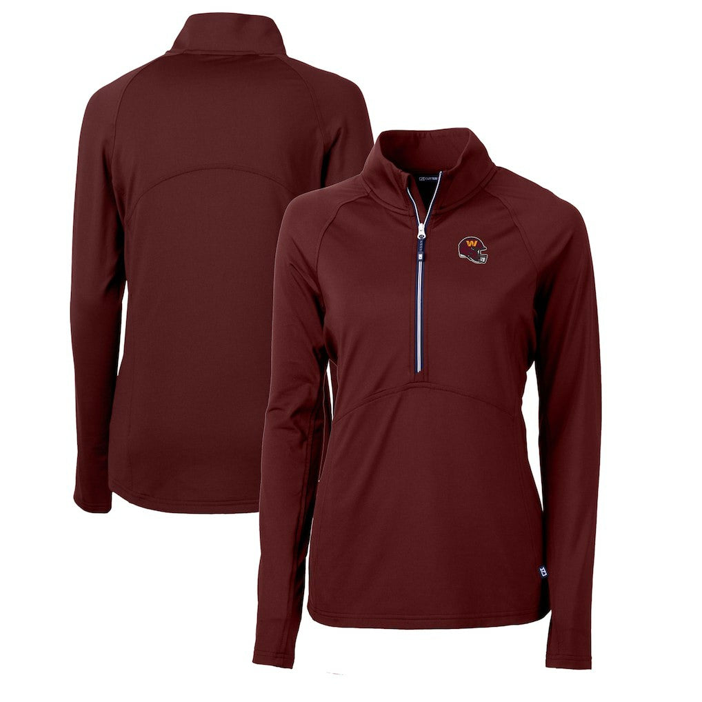 Washington Commanders Cutter & Buck Women's Helmet Logo Adapt Eco Knit Stretch Recycled Half-Zip Pullover Top Burgundy