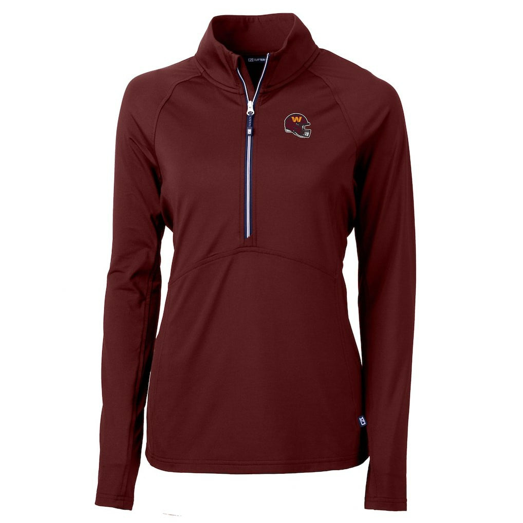 Washington Commanders Cutter & Buck Women's Helmet Logo Adapt Eco Knit Stretch Recycled Half-Zip Pullover Top Burgundy