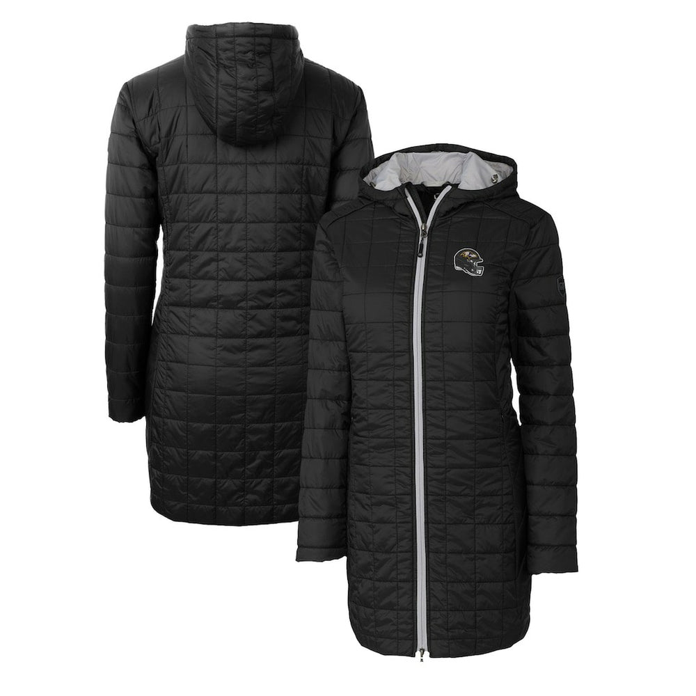 Baltimore Ravens Cutter & Buck Women's Helmet Logo Rainier Primaloft Eco Insulated Hooded Long Coat Black