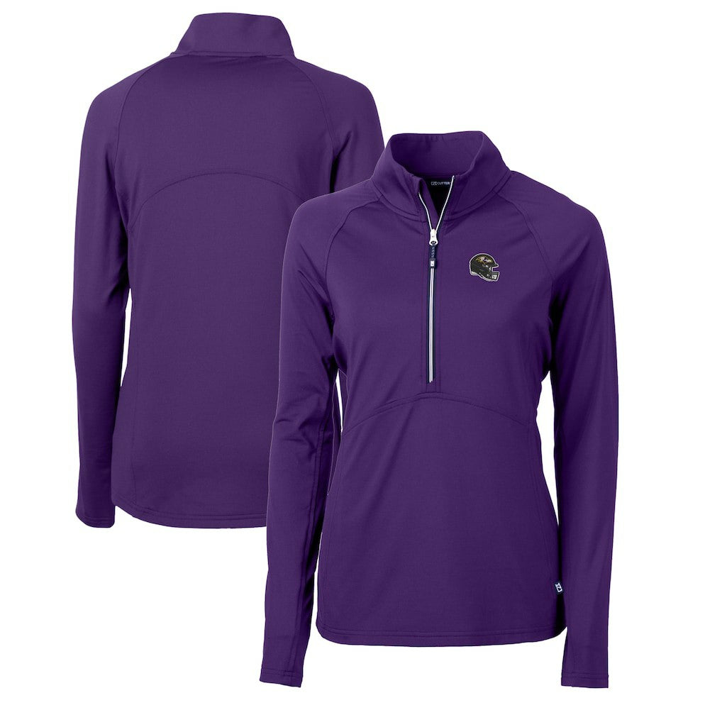 Baltimore Ravens Cutter & Buck Women's Helmet Logo Adapt Eco Knit Stretch Recycled Half-Zip Pullover Top Purple