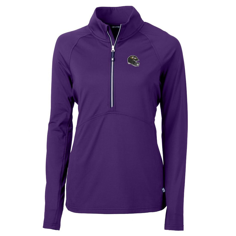 Baltimore Ravens Cutter & Buck Women's Helmet Logo Adapt Eco Knit Stretch Recycled Half-Zip Pullover Top Purple