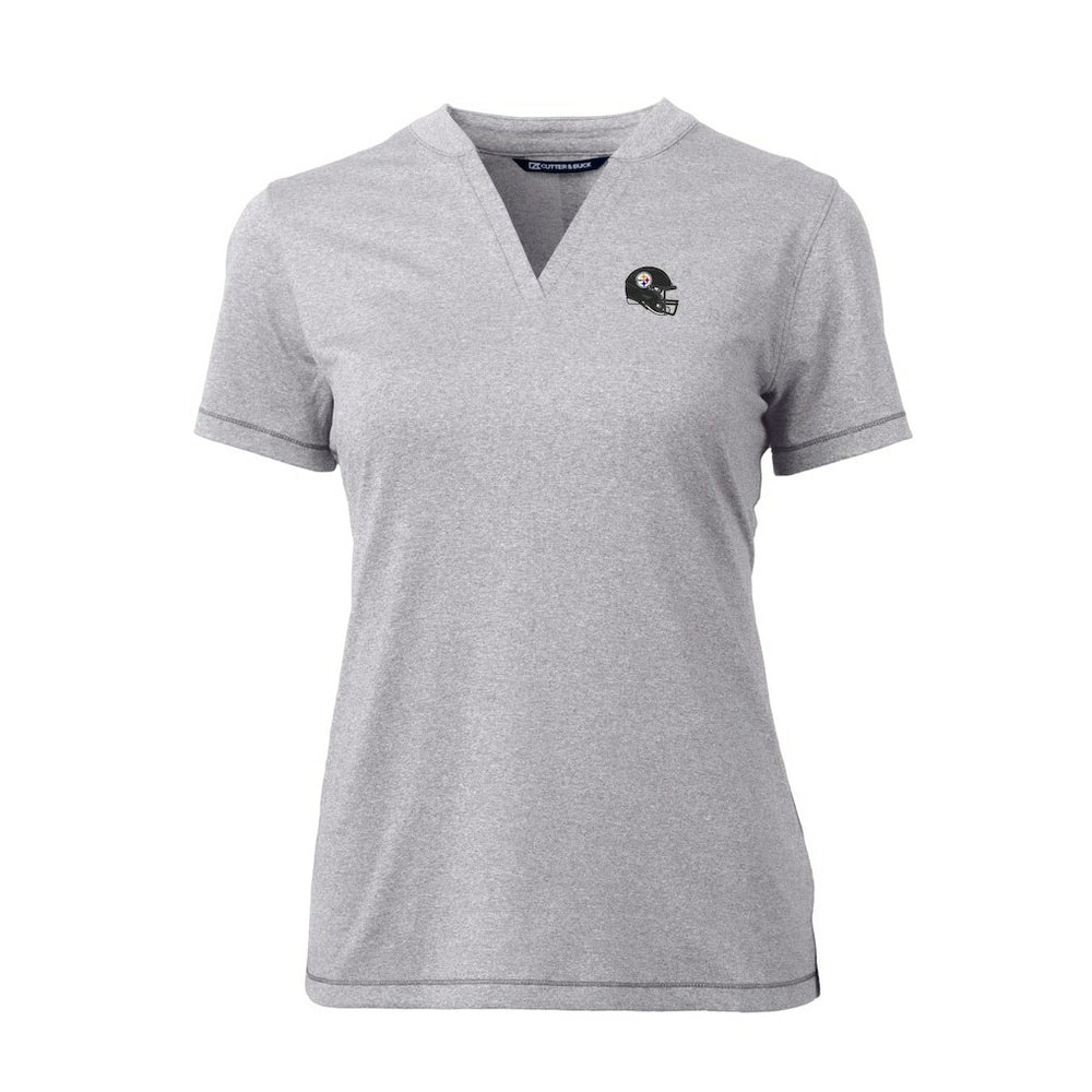 Pittsburgh Steelers Cutter & Buck Women's Helmet Logo DryTec Forge Stretch V-Neck Blade Top Heather Gray