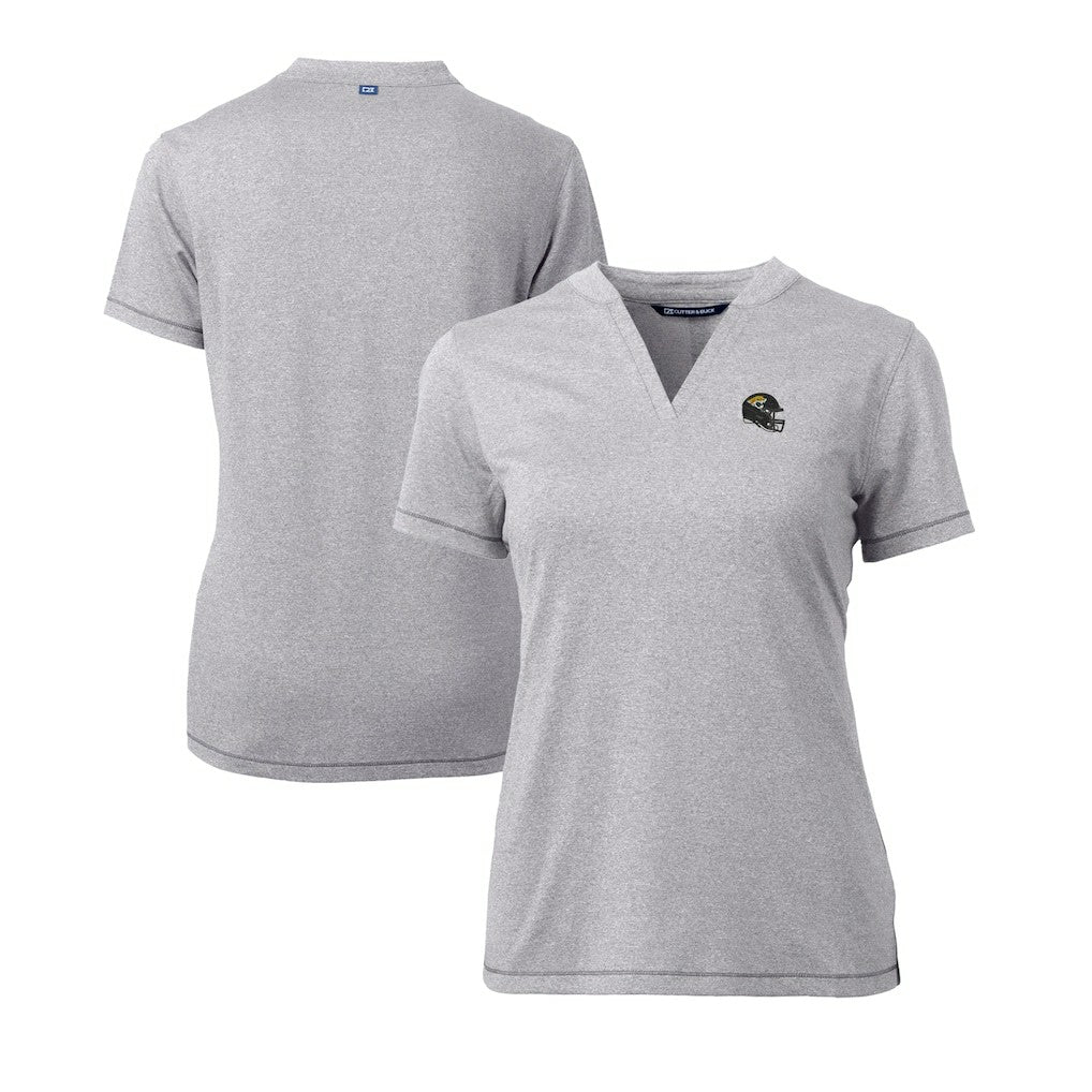 Jacksonville Jaguars Cutter & Buck Women's Helmet Logo DryTec Forge Stretch V-Neck Blade Top Heather Gray