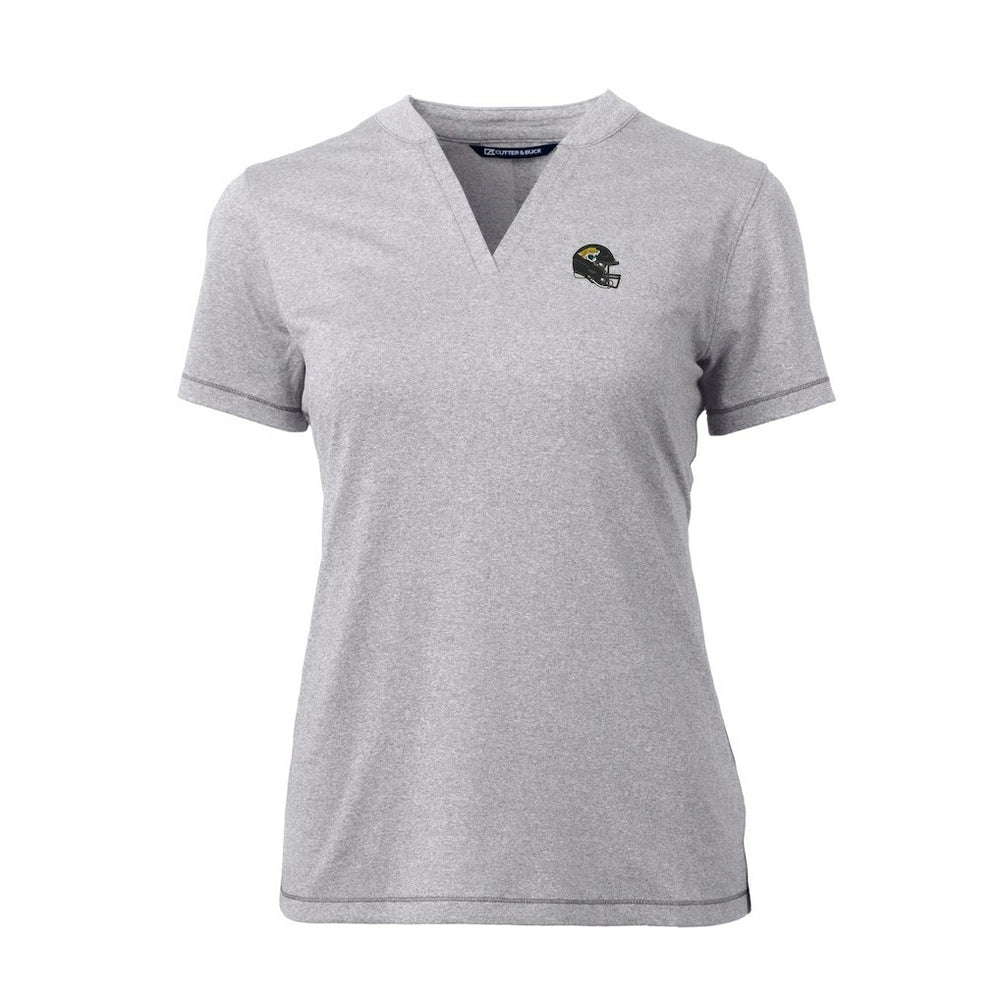 Jacksonville Jaguars Cutter & Buck Women's Helmet Logo DryTec Forge Stretch V-Neck Blade Top Heather Gray