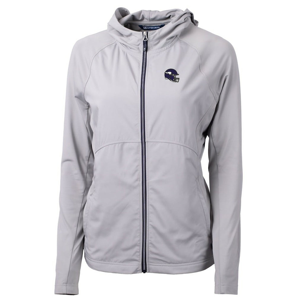 Minnesota Vikings Cutter & Buck Women's Helmet Logo Adapt Eco Knit Hybrid Recycled Full-Zip Hoodie Heather Gray