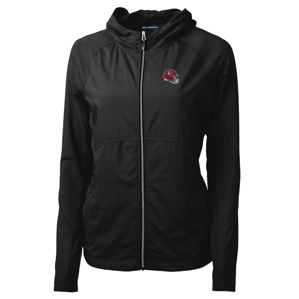 Kansas City Chiefs Cutter & Buck Women's Helmet Logo Adapt Eco Knit Hybrid Recycled Full-Zip Hoodie Black