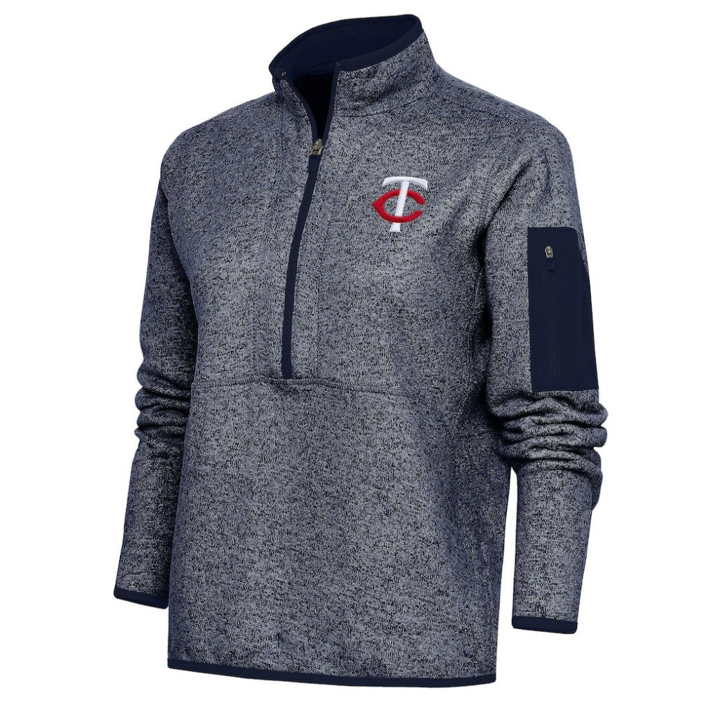 Minnesota Twins Antigua Women's Fortune Quarter-Zip Pullover Jacket - Heather Navy Jackets