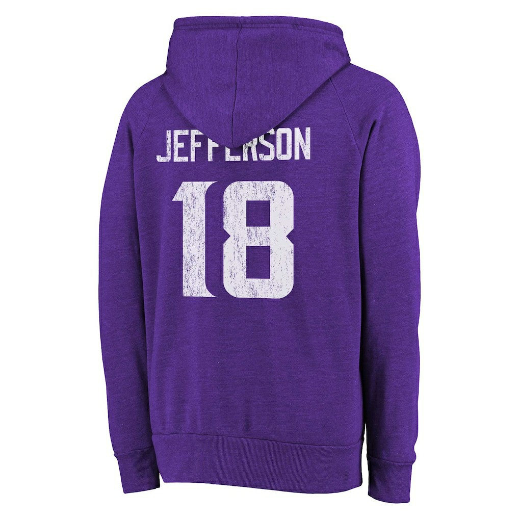 Justin Jefferson Minnesota Vikings Majestic Threads Name & Number Tri-Blend Pullover Hoodie Purple