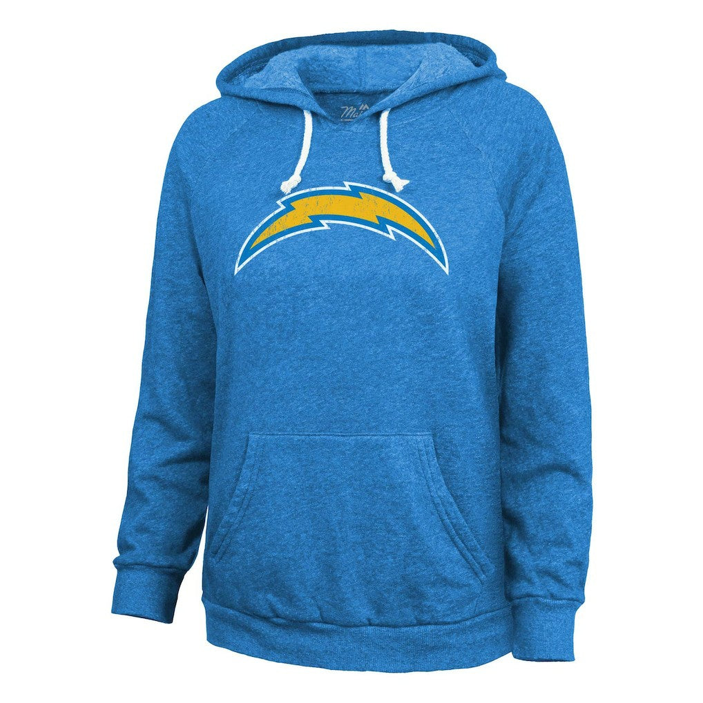 Justin Herbert Los Angeles Chargers Majestic Threads Women's Name & Number Tri-Blend Pullover Hoodie Powder Blue