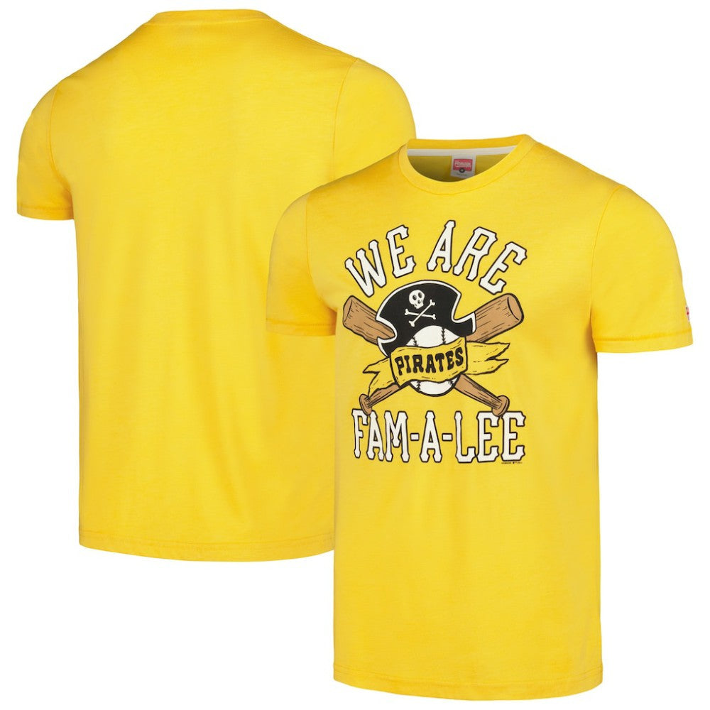 Pittsburgh Pirates Homage Doodle Collection We Are Fam-A-Lee Tri-Blend T-Shirt - Gold T-shirts