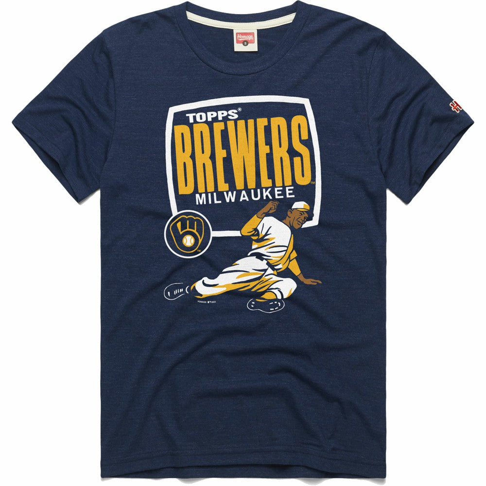 Milwaukee Brewers Homage x Topps Tri-Blend T-Shirt - Navy T-shirts