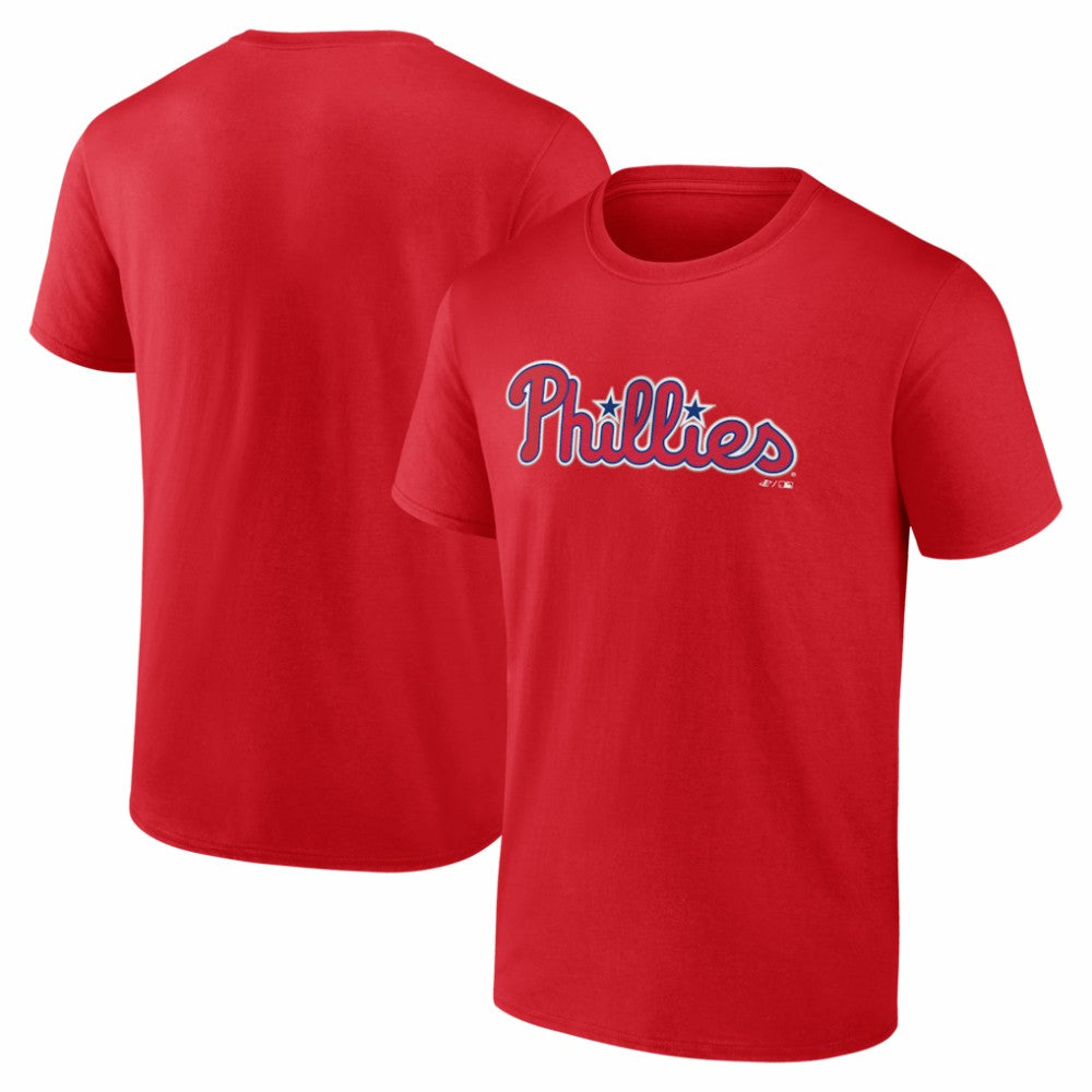 Philadelphia Phillies Logo Athletic Wordmark T-Shirt - Red T-shirts