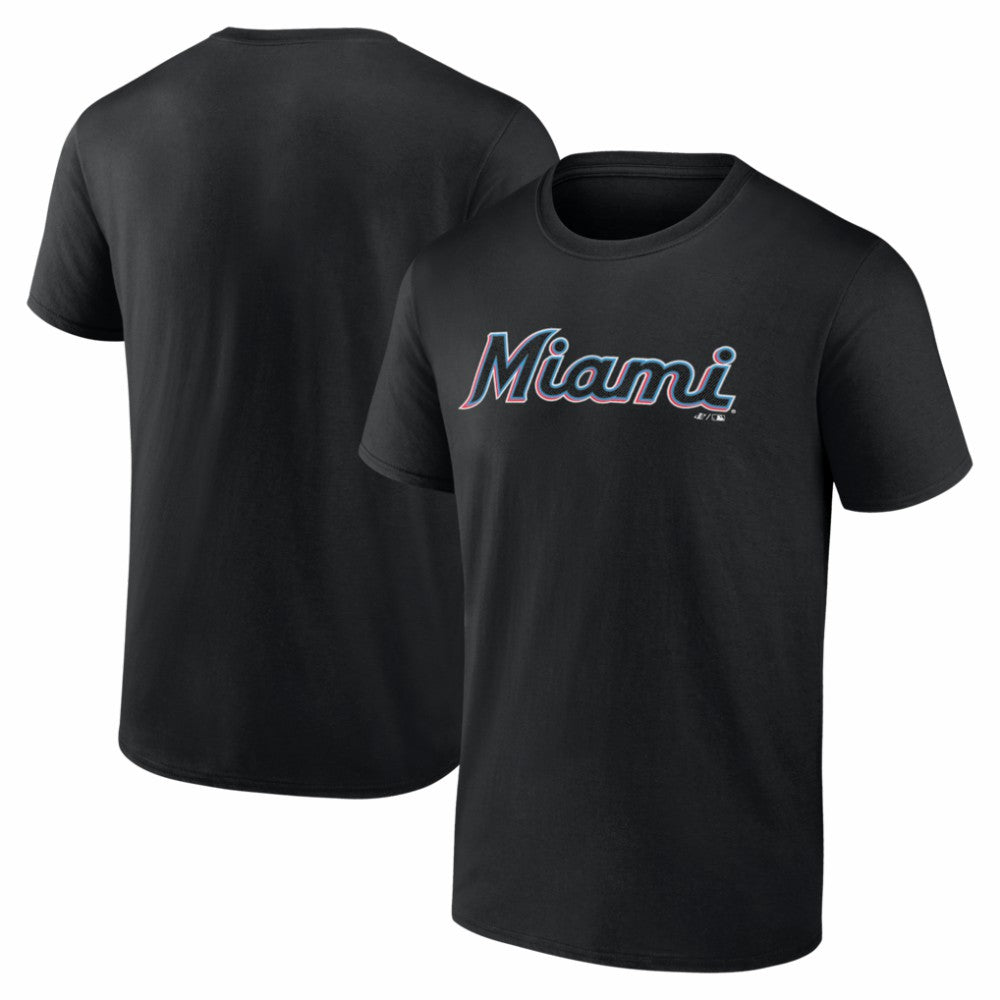 Miami Marlins Logo Athletic Wordmark T-Shirt - Black T-shirts