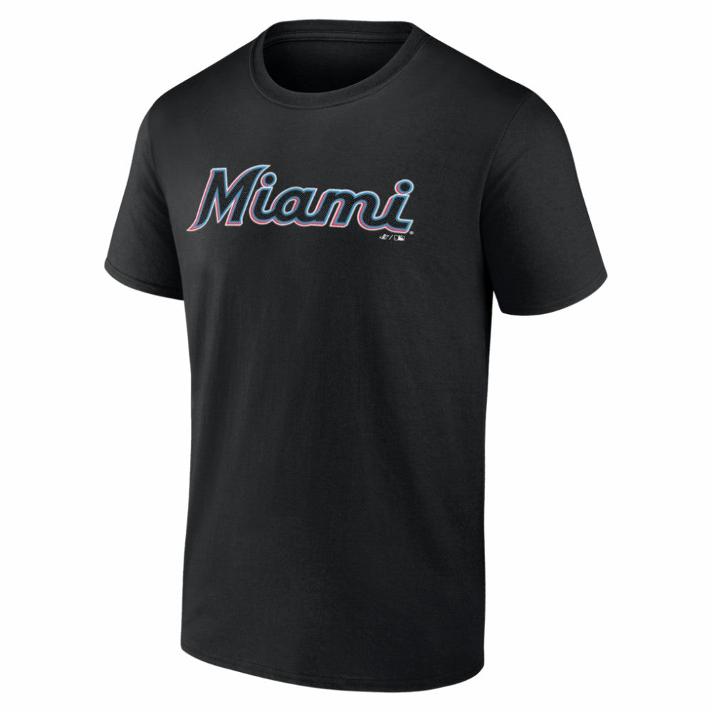 Miami Marlins Logo Athletic Wordmark T-Shirt - Black T-shirts