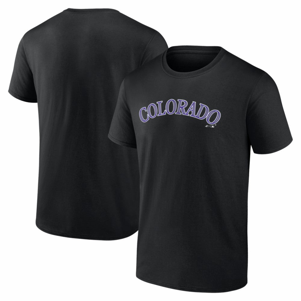 Colorado Rockies Logo Athletic Wordmark T-Shirt - Black T-shirts
