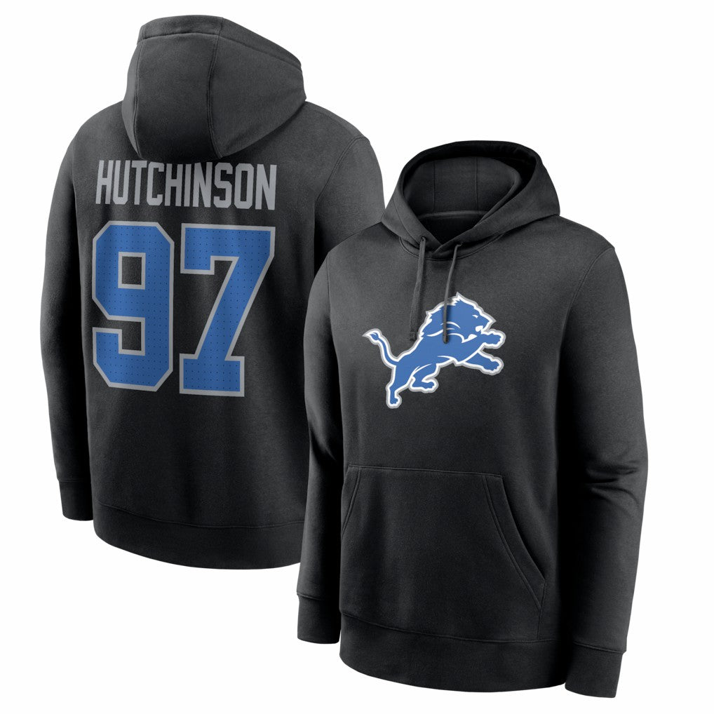 Aidan Hutchinson Detroit Lions Name & Number Fleece Hoodie Black
