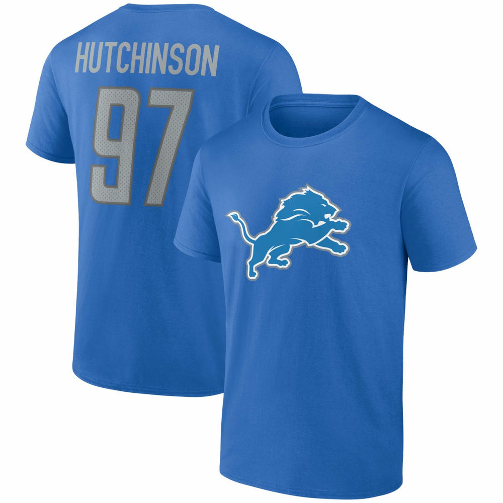 Aidan Hutchinson Detroit Lions Player Icon Name & Number T-Shirt Blue