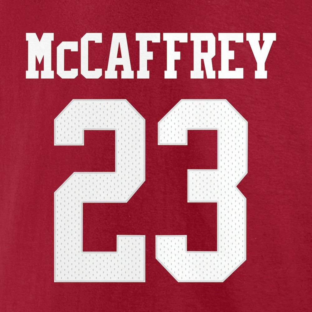 Christian McCaffrey San Francisco 49ers Player Icon Name & Number T-Shirt Scarlet