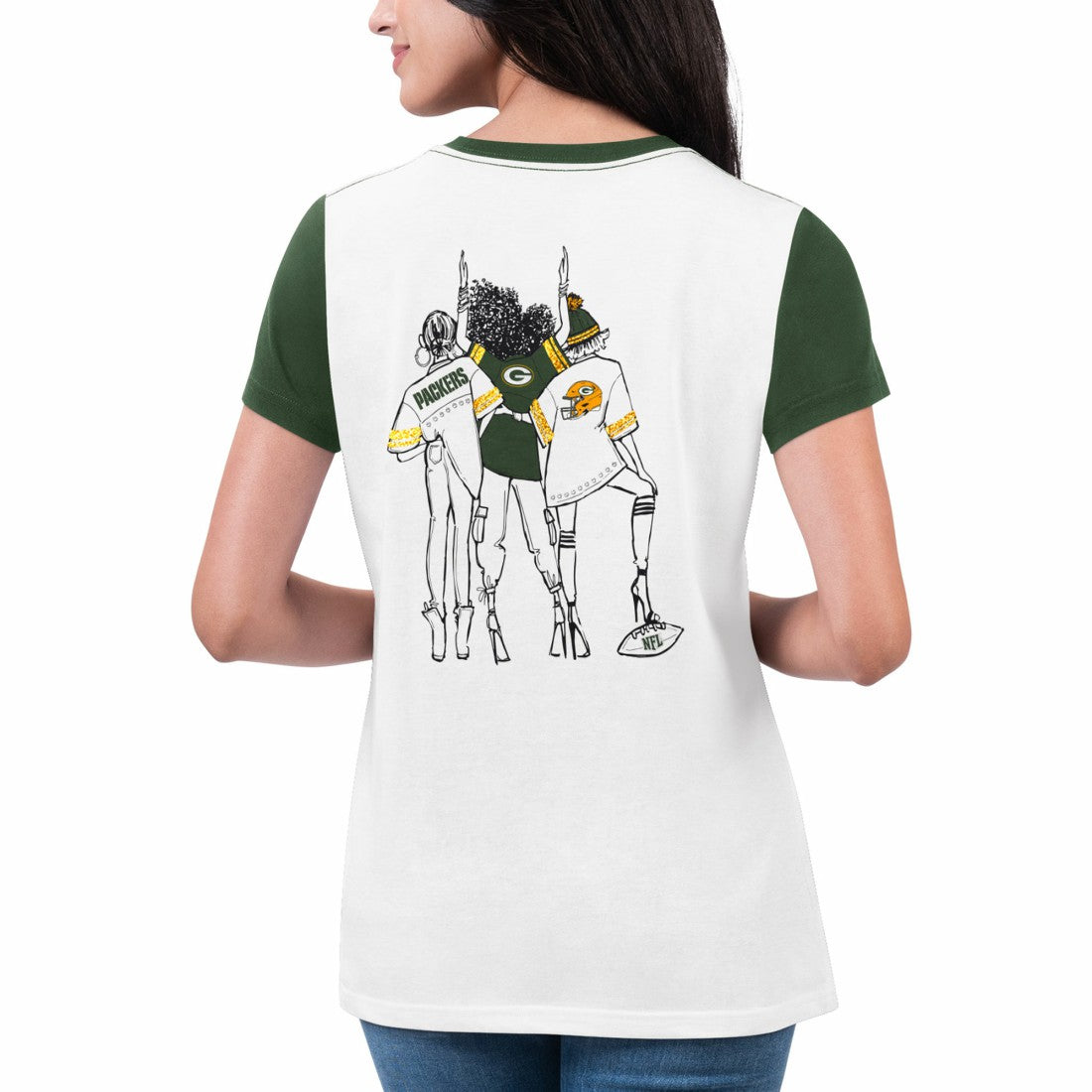 Green Bay Packers G-III 4Her by Carl Banks Women's Fashion Illustration T-Shirt White/Green