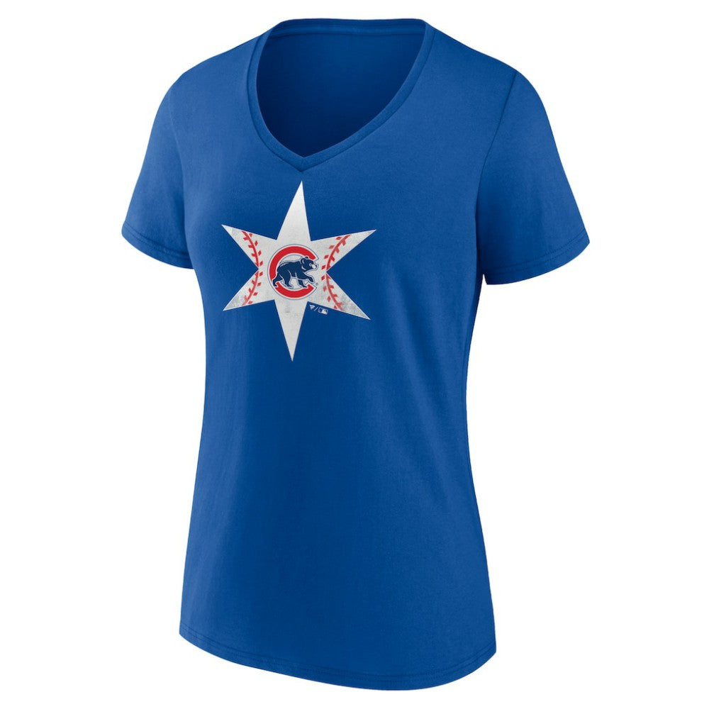 Chicago Cubs Women's Hometown Collection Chi Star V-Neck T-Shirt - Royal T-shirts