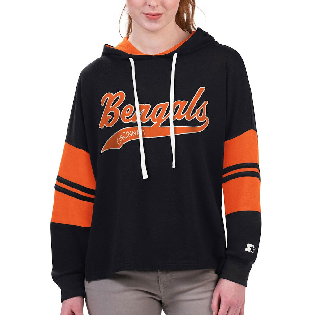 Cincinnati Bengals Starter Women's Bump And Run Long Sleeve Hoodie T-Shirt Black