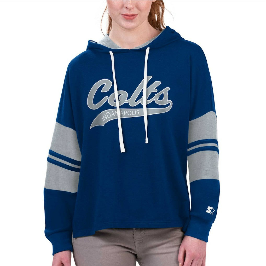 Indianapolis Colts Starter Women's Bump And Run Long Sleeve Hoodie T-Shirt Royal