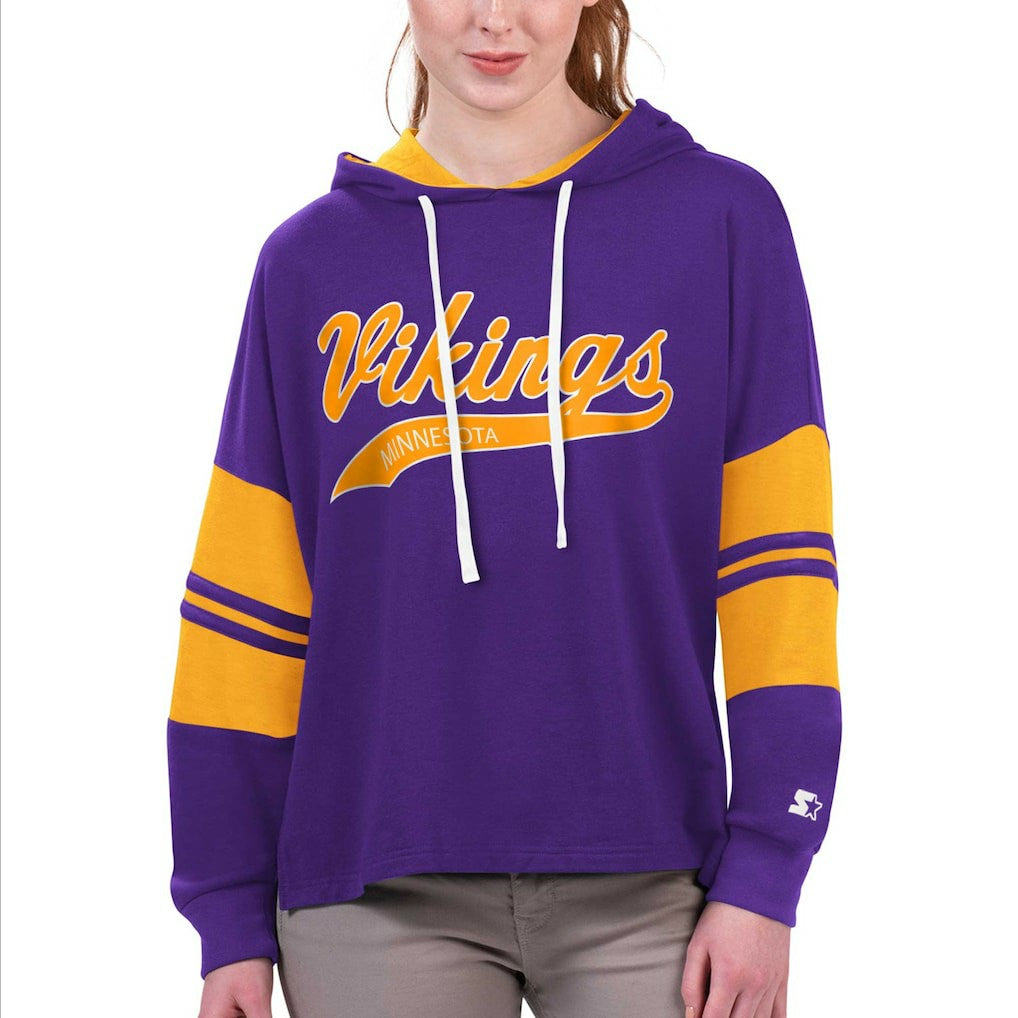 Minnesota Vikings Starter Women's Bump And Run Long Sleeve Hoodie T-Shirt Purple