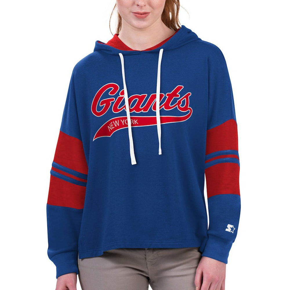 New York Giants Starter Women's Bump And Run Long Sleeve Hoodie T-Shirt Royal