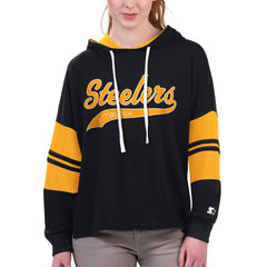 Pittsburgh Steelers Starter Women's Bump And Run Long Sleeve Hoodie T-Shirt Black
