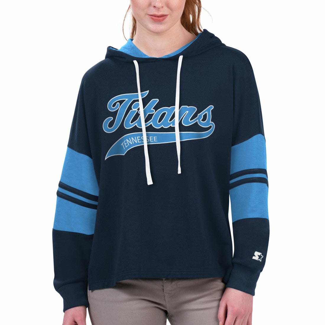 Tennessee Titans Starter Women's Bump And Run Long Sleeve Hoodie T-Shirt Navy