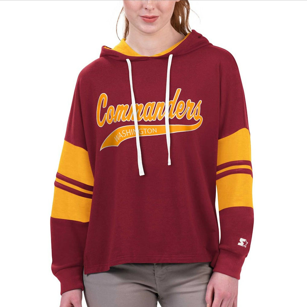 Washington Commanders Starter Women's Bump And Run Long Sleeve Hoodie T-Shirt Burgundy