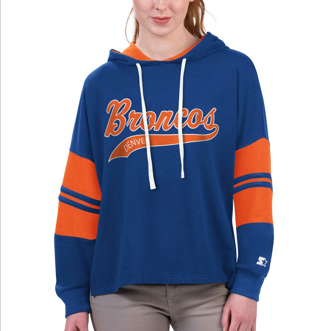 Denver Broncos Starter Women's Bump And Run Long Sleeve Hoodie T-Shirt Royal