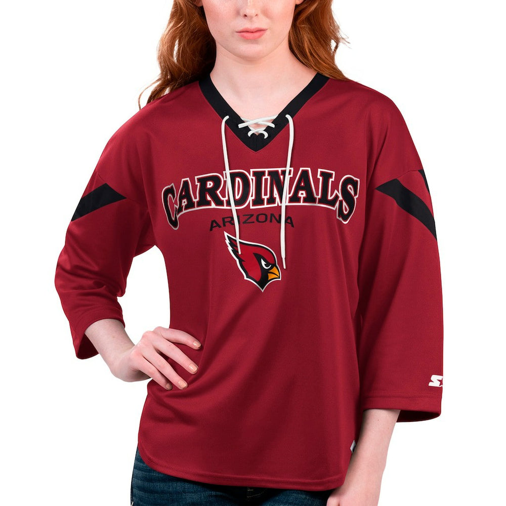 Arizona Cardinals Starter Women's Rally Lace-Up 3/4 Sleeve T-Shirt Cardinal