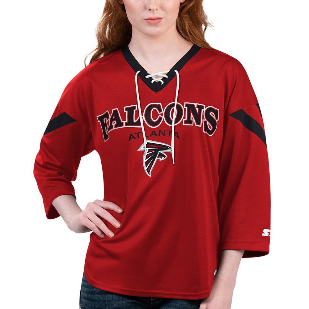 Atlanta Falcons Starter Women's Rally Lace-Up 3/4 Sleeve T-Shirt Red