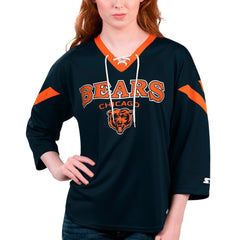 Chicago Bears Starter Women's Rally Lace-Up 3/4 Sleeve T-Shirt Navy