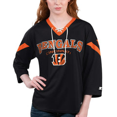 Cincinnati Bengals Starter Women's Rally Lace-Up 3/4 Sleeve T-Shirt Black