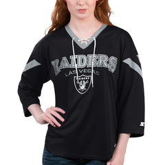 Las Vegas Raiders Starter Women's Rally Lace-Up 3/4 Sleeve T-Shirt Black